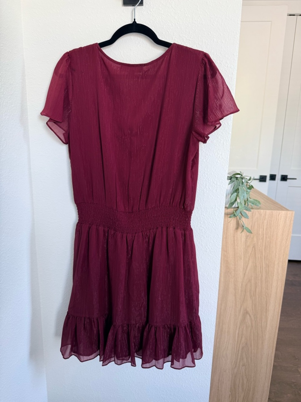 Michael Kors Burgundy and Silver Metallic V-Neck Dress - Picture 2 of 5